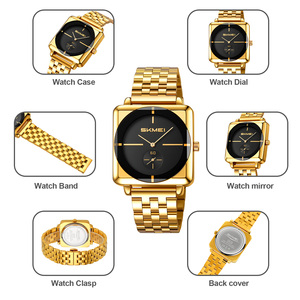 Montre analogique carrée SKMEI, cadran noir, 36 mm, quartz, montre-bracelet de luxe pour homme avec affichage de la date et verre minéral - Product Image 2