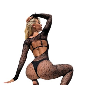 Dames bodystocking met luipaardprint, lange mouwen, doorschijnende mesh lingerie - Product Image 5