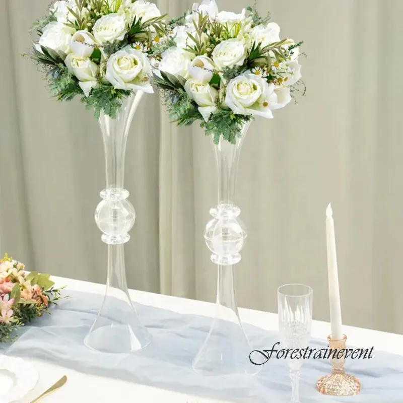 Fashion Clear Crystal Tall Acrylic Flower Vases Embellishment Trumpet Flower Vase Table Centerpiece Floral Holder for Wedding