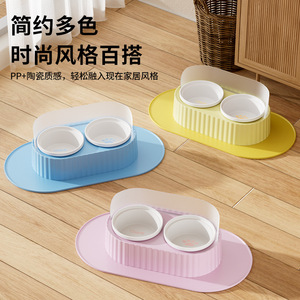 Double gamelle en céramique pour chats et chiens, forme ovale, antidérapante, design moderne, ensemble d'alimentation pour animaux avec bols pour nourriture et eau - Product Image 2