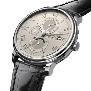 นาฬิกาบอร์แมนสายหนังสแตนเลสหรูหราแบบลำลองสำหรับนักธุรกิจชายนาฬิกากลไกแบบกำหนดเองโลโก้ได้