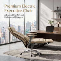 Fauteuil de bureau moderne inclinable électrique intelligent en cuir véritable avec vérin à gaz BIFMA, accoudoirs réglables en aluminium et mousse de latex pour hôtel et domicile