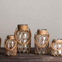 Vase suspendu créatif en verre rond moderne et contemporain pour décoration de mariage, design en corde tressée, pour mur/table/sol