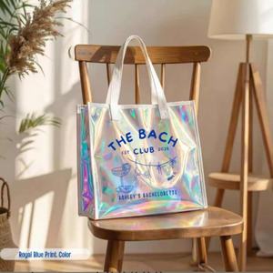 Wholesale Holographic <b>Travel</b> Beach <b>Bag</b> Large Capacity PVC <b>Women</b> Shoulder Tote <b>Bag</b> Customized Leather Label Grocery <b>Bag</b> - Product Image 2