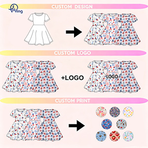 Robe d'été personnalisée pour filles, Jour de l'Indépendance, 4 juillet, manches courtes, imprimé nœud, longueur genou, boutique, style tourbillon, pour enfants, ODM - Product Image 3