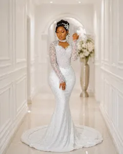 Vestido de Novia Africano Aso Ebi Talla Grande 2026, Vestido de Novia Sirena con Cuello Alto y Pedrería - Product Image 4