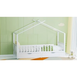 Lit à baldaquin en bois, taille twin, avec tiroirs de rangement pour enfants, design moderne, blanc gris, structure en bois massif - Product Image 4