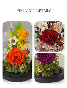 Bouquet de roses éternelles personnalisées sous cloche en verre avec veilleuse, lampe à <span class=keywords><strong>rose</strong></span> éternelle à commande tactile OEM/ODM, vente en gros d'usine - Product Image 5