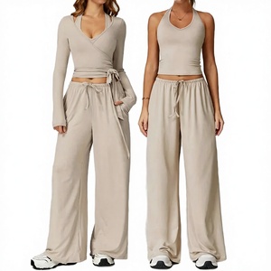 Ensemble 2 pièces décontracté pour le yoga et la course : débardeur et short en tissu brossé uni, respirant, grande taille, séchage rapide, dos nageur, taille élastique - Product Image 3