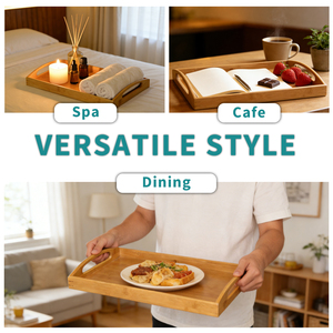 環境に優しい竹製レストラン用フードサービングベッドトレイプレート（ハンドル付き、食品・軽食用） - Product Image 5