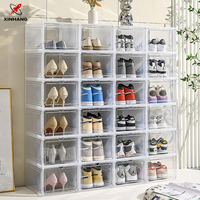 Boîte de rangement pour chaussures en plastique Xinhang, vente chaude, empilable, noire/blanche, transparente, avec aimant