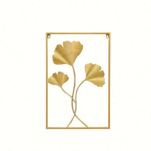 Metal <b>Leaf</b> Plant Decor Wrought Iron Hanging Non-Perforated Wall Mural Living Room Bedroom Home Decoration - Product Image 1