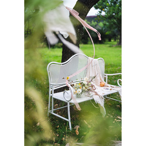 <span class=keywords><strong>Bancos</strong></span> plegables al aire libre del patio al aire libre del jardín del hierro forjado del metal enrollado blanco antiguo <span class=keywords><strong>de</strong></span> la me - Product Image 2