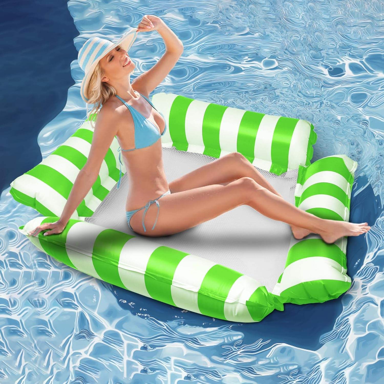 Flotadores verdes para piscina de buen humor