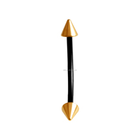 Barre de piercing punk en acier inoxydable noir avec embout conique doré pour nombril, accessoires corporels, anneaux de sourcil