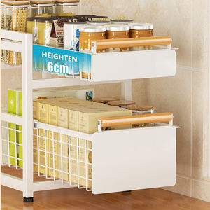 <span class=keywords><strong>Estante</strong></span> moderno de Metal negro de 2 niveles para debajo del fregadero, <span class=keywords><strong>estante</strong></span> de doble capa para baño, cocina, armario, organizador de almacenamiento con cajón deslizante - Product Image 3