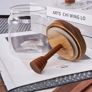 Pot <span class=keywords><strong>de</strong></span> miel en verre borosilicate <span class=keywords><strong>de</strong></span> 400ml avec couvercle en bois Récipient <span class=keywords><strong>de</strong></span> stockage des aliments pour le miel - Product Image 4