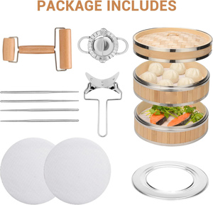 Two Tier Bamboo Steamer Basket Reusable Silicone Liner Eco-Friendly 2L Capacity for Cooking Dim Sum Bao Buns Rice <strong>Fish</strong> Meat - Product Image 5