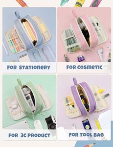 กล่องดินสอน่ารักแบบแจกฟรี, กระเป๋าใส่ปากกาสวยงาม 3 ช่อง, กระเป๋าดินสอสีสันสดใสขนาดใหญ่พร้อมซิป, อุปกรณ์เครื่องเขียน - Product Image 5