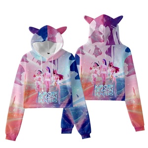 เสื้อฮู้ดลายการ์ตูนน่ารักสไตล์ K-Pop ยอดนิยม พิมพ์ลาย 3 มิติ ลาย Demon Hunters แบบสวมหัว มีหูแมว ผ้าทอเนื้อนุ่ม สวมใส่สบาย - Product Image 1