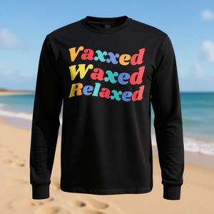 T-shirt promotionnel tendance d'été à manches longues avec imprimé plage décontracté Vaxxed Waxed et design unique - Product Image 3