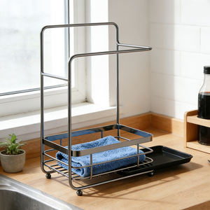 Support métallique pour torchons de cuisine et salle de bain, égouttoir de rangement pour évier avec plateau de drainage amovible - Product Image 3