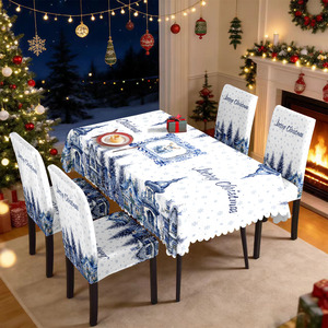 <span class=keywords><strong>Mantel</strong></span> y Fundas para Sillas con Diseño de Copos de Nieve Azules para Decoración Navideña del Hogar, Precio de Fábrica, Superventas - Product Image 6