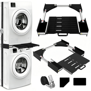 Kit de superposition pour lave-linge et sèche-linge avec base en acier inoxydable, design gain de place pour usage domestique et hôtelier - Product Image 1