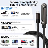 Câble de charge rapide invisible, 240W USB C vers USB C, cordon de chargeur Type C coudé à 90° pour téléphone, 1,5 m