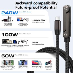 Câble de charge rapide invisible, 240W USB C vers USB C, cordon de chargeur Type C coudé à 90° pour téléphone, 1,5 m - Product Image 6
