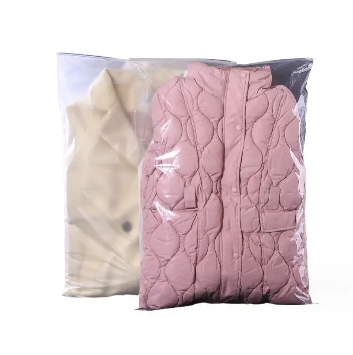 Spot all'ingrosso piumino borsa con cerniera in cotone trasparente smerigliato cappotto grande autosigillante sacchetti di plastica