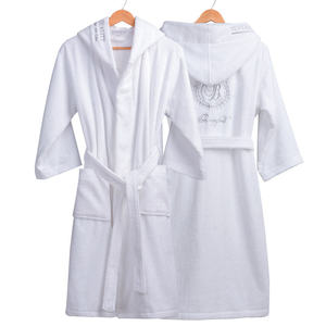 Accappatoio da bagno all'ingrosso di lusso con cappuccio tinta unita 100% cotone Terry donne e uomini accappatoio per Hotel Spa logo ricamato personalizzato - Product Image 2