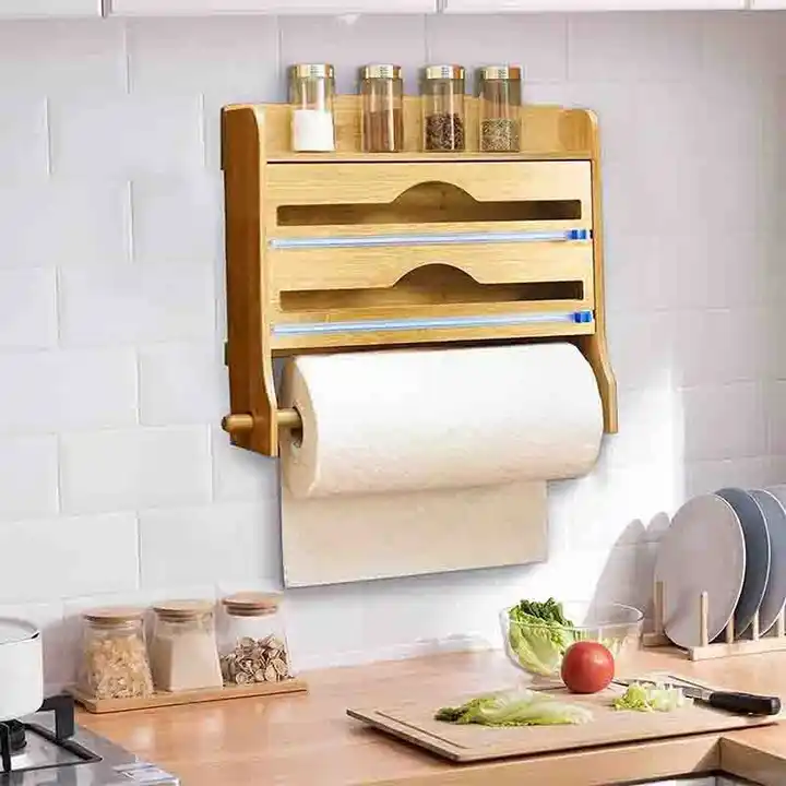 Bamboo Plastic Wrap Dispenser for Kitchen Drawer/ Aluminum Foil