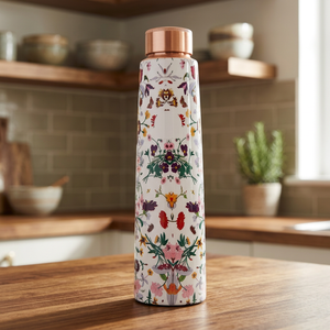 Wilderness Art Floral Pattern Metal Water <b>Bottle</b> with Copper Lid Portable Drinkware for Home Use - Product Image 1