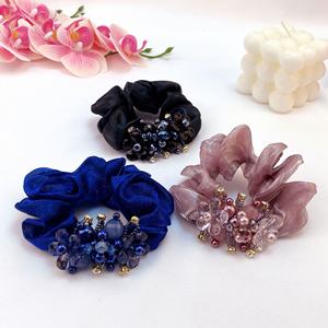 Pulseira luxuosa com laço de cabelo, acessório de luxo para cabelo, arrastão com cauda de cavalo, strass e pérolas, laço de cristal com flores - Product Image 2