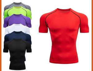 Abbigliamento Sportivo a Maniche Corte per Uomo, Vestiti da Corsa ad Asciugatura Rapida, Abbigliamento Elasticizzato Aderente per Nuoto - Product Image 1