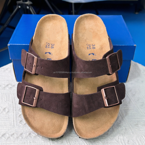 Unisex Suede Flat Double <b>Buckle</b> Ergonomic Style <b>Sandals</b> Open Toe Slip on Footwear for Casual Outdoor Wear - Product Image 2