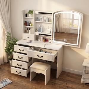 Table de toilette moderne de luxe avec armoire de rangement et miroir LED, bureau de maquillage pour la maison, la chambre à coucher et la salle de bain - Product Image 5