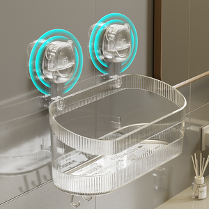 Étagère Murale à Ventouse Sans Perçage, <span class=keywords><strong>Panier</strong></span> <span class=keywords><strong>Suspendu</strong></span> pour Salle de Bain, Lavabo et <span class=keywords><strong>Rangement</strong></span> Domestique - Boîte de <span class=keywords><strong>Rangement</strong></span> en Plastique Durable - Product Image 2