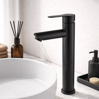Robinet de lavabo haut moderne noir mat en acier inoxydable SUS 304, mitigeur rond monotrou pour lavabo sur colonne