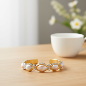 Bracelet en acier inoxydable avec coquille et diamants, couleur or, minimaliste, pour femme, à porter au quotidien - Product Image 3