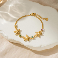 Bracelet triple étoile de mer en acier inoxydable plaqué or PVD 18 carats, réglable, inaltérable, bijoux d'été océaniques pour femme