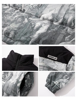 Logo personnalisé brodé épais vestes de plumes de canard partout imprimé surdimensionné rétro graphique bouffant veste hommes