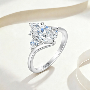 Customize Luxury Jewelry 925 Sterling <b>Silver</b> <b>Ring</b> Rhodium Plated Marquise Cut 3A White Zircon Stone Women's Engagement Party - Product Image 2