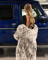 Manteau en fourrure de lynx canadien haut de gamme pour femmes, véritable fourrure de lynx, long manteau de luxe, veste en fourrure naturelle tachetée, vêtements d'extérieur chauds pour l'hiver