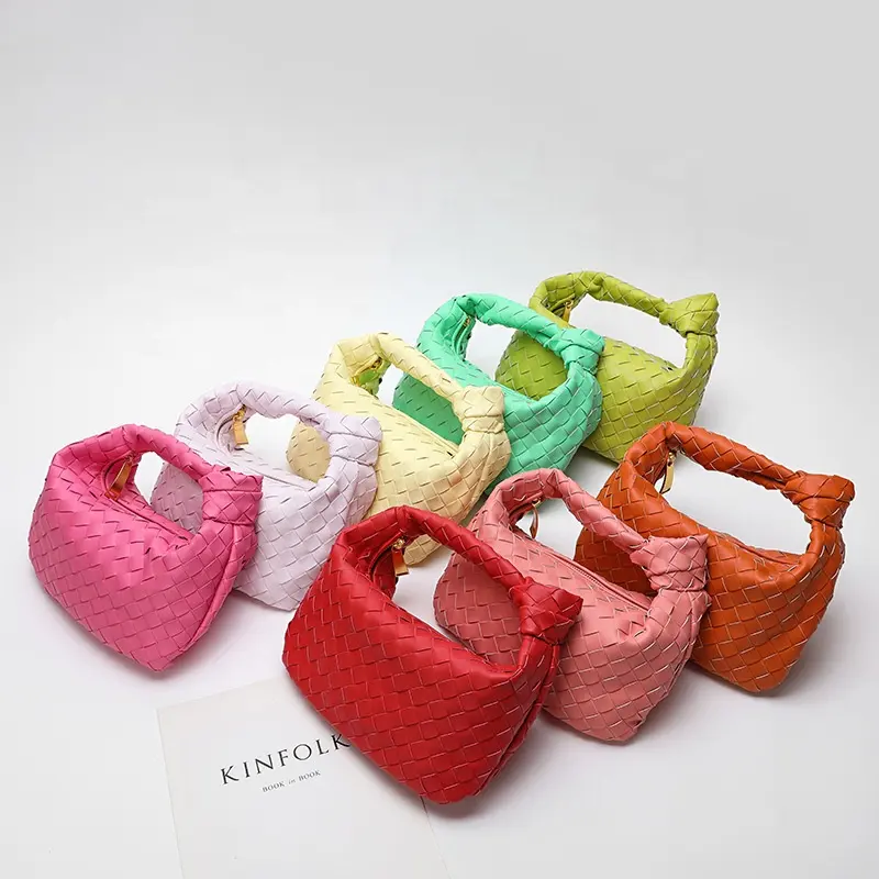 Fashion Luxury Brand Style Designer Lady's Handbag Mini Woven Knot Top-handle Women clutch Bag