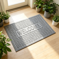 Tapis de bienvenue en polyester texturé pour entrée, tapis de sol avec bordure noire pour la maison, le bureau et l'usage commercial