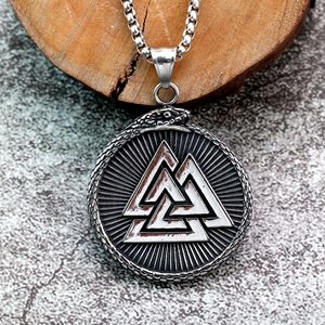 Collar con Colgante de Brújula Vikinga Vegvisir de Doble Cara de Acero, Valknut, Ouroboros, Serpiente, Nudo Triangular, Runa Nórdica, Accesorios de Tela para Hombre - Product Image 5