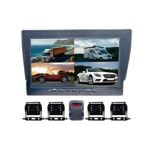 Monitor HD 10 inci, sistem kamera dasbor pendeteksi gerakan tampilan quad, tampilan gambar mundur untuk mobil, truk, bus, dan mobil