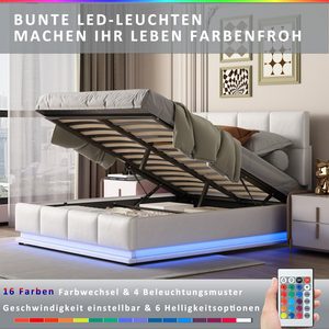 <span class=keywords><strong>Lit</strong></span> LED 16 couleurs changeantes et 4 modes d'éclairage avec meuble de rangement élévateur peu encombrant - Product Image 3